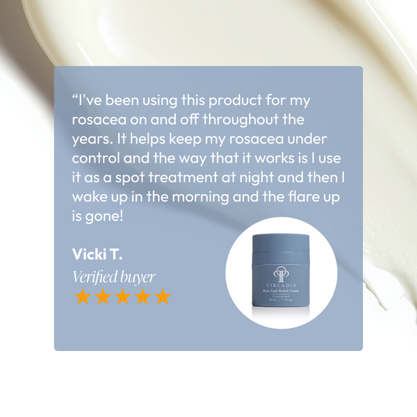 Circadia Rose-Ease Relief Cream night cream jar with rose extract, designed to soothe and hydrate skin overnight.