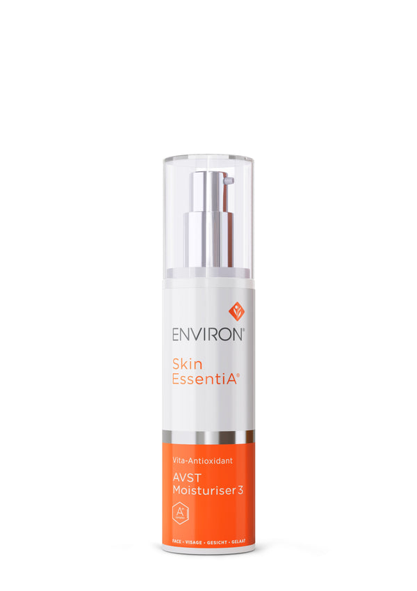 Environ Vita-Antioxidant AVST Moisturiser 3 in a 50ml bottle, part of the Skin Essentia range, on a neutral background.