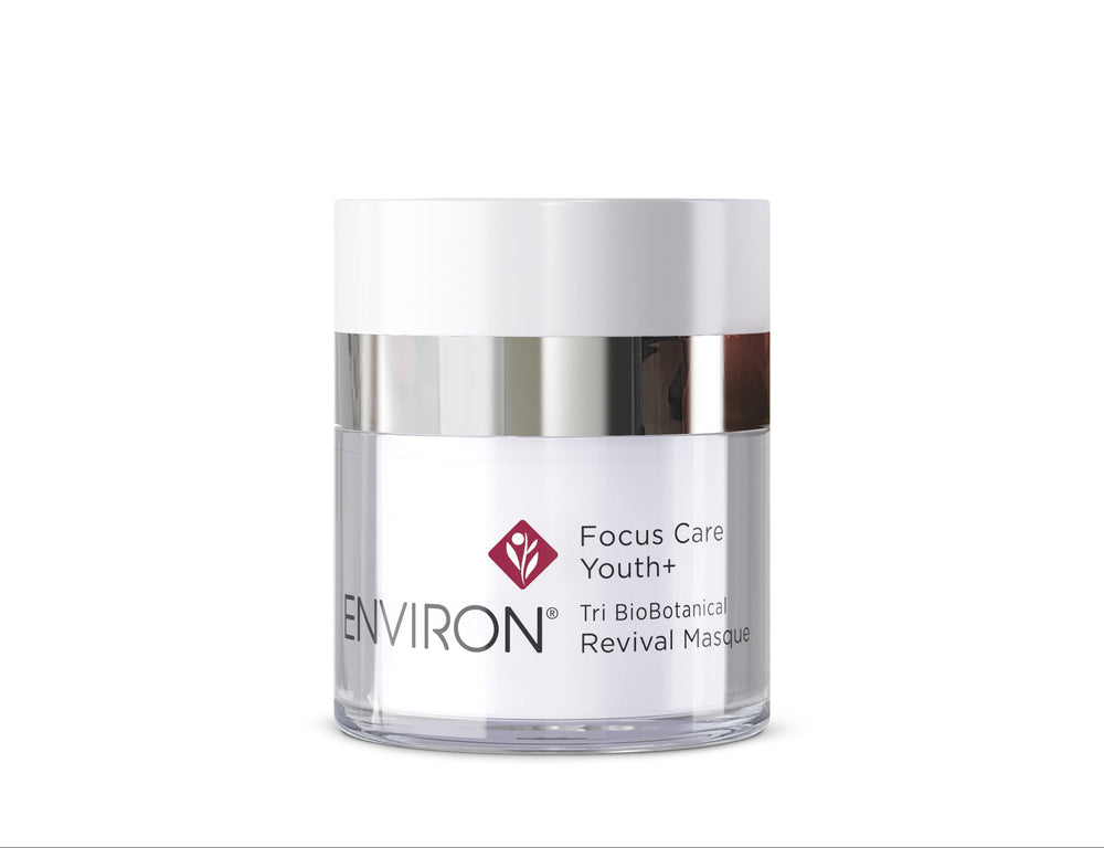 Environ Tri Bio-Botanical Revival Masque 50 ml jar with a sleek design, part of the Focus Care Youth+ line.