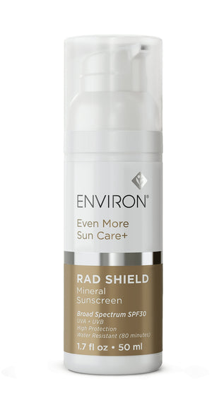 Environ Rad Shield Mineral Sunscreen SPF 30 in a 50ml bottle, designed for anti-pollution skin protection.