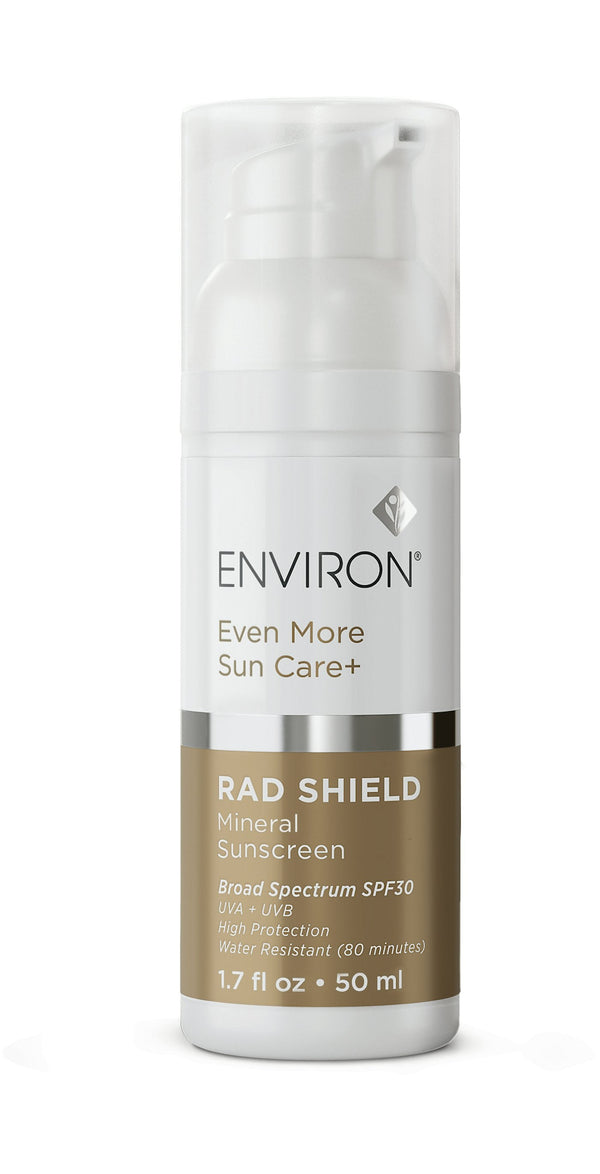Environ Rad Shield Mineral Sunscreen SPF 30 in a 50ml bottle, designed for anti-pollution skin protection.