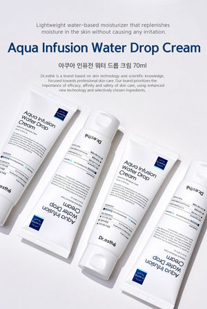 Dr. Esthe Aqua Infusion Water Drop Cream in a jar, showcasing its lightweight, hydrating texture and packaging.