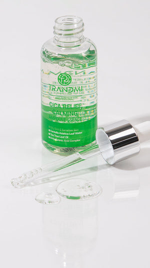 Tov Beauty Trandmi Cica Relief Calming Ampoule-ssence in a 60ml bottle, featuring a soothing, hydrating formula.