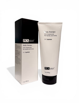 PCA Skin Body Therapy Hydrate 7 oz bottle with a sleek design and moisturizing cream for body treatment.