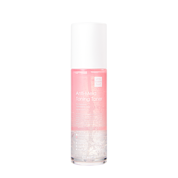Dr. Esthe Anti-Mela Toning Toner in a 100 ml bottle with a sleek design, showcasing its clear liquid content.