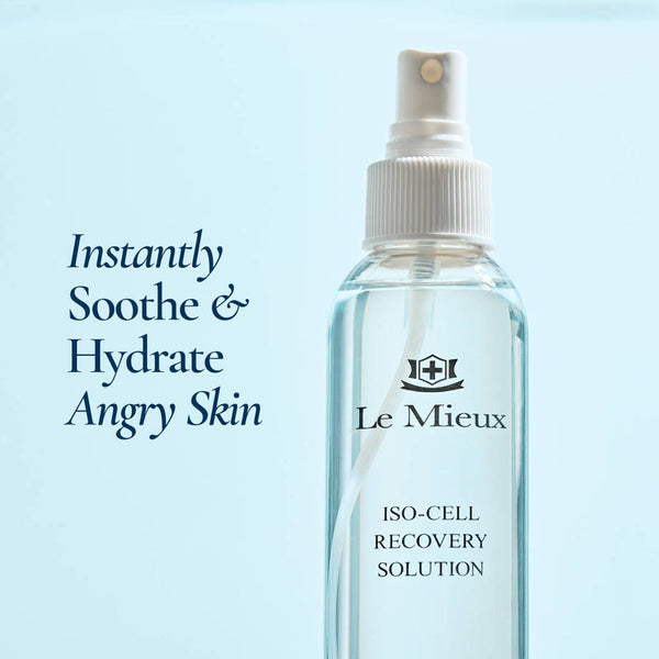 Le Mieux Iso-Cell Recovery Solution toner in a 6oz spray bottle, featuring a soothing mist for hydration.