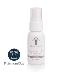 Bottle of Circadia Hydralox Hydrating Oil serum with clear liquid, designed for skin hydration and nourishment.