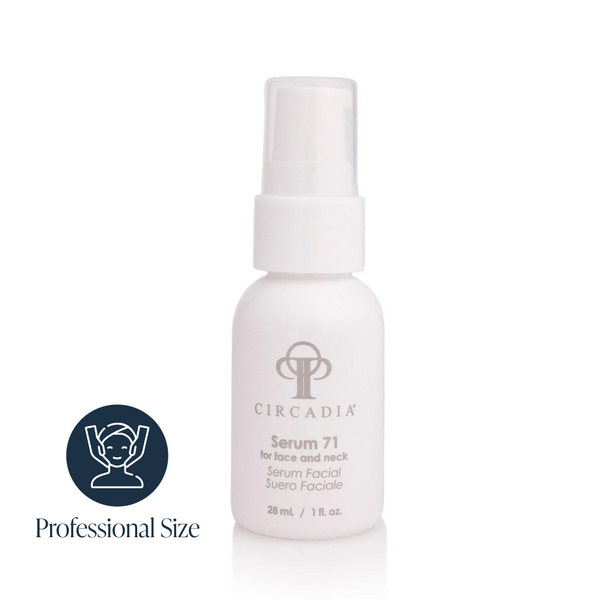 Circadia Serum 71 Renewal Serum bottle with dropper, showcasing the skincare serum in a clear glass container.