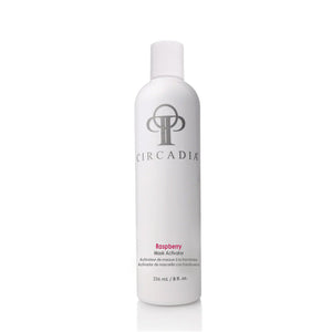 Circadia Raspberry Enzyme Activator in an 8oz bottle, featuring a clear label and a pump dispenser for facial enzyme treatment.