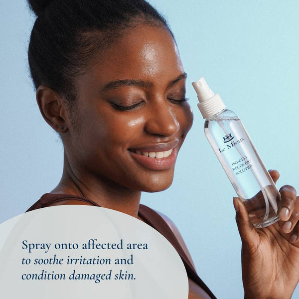 Le Mieux Iso-Cell Recovery Solution Facial Toner in a 6oz spray bottle, showcasing a soothing and hydrating mist.