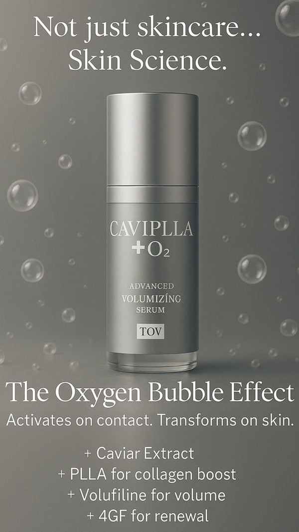 Tov Beauty HOP+ CAVIPLLA+O2 Advanced Volumizing Serum in a 120 ml bottle, showcasing its sleek design and label.