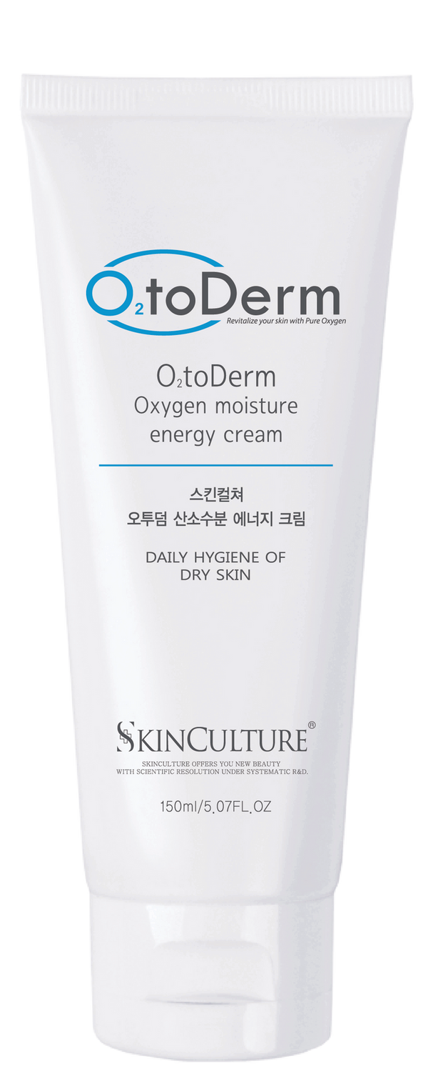 Skinculture O2toDerm Oxygen Energy Cream jar with a sleek design, showcasing its creamy texture and branding.