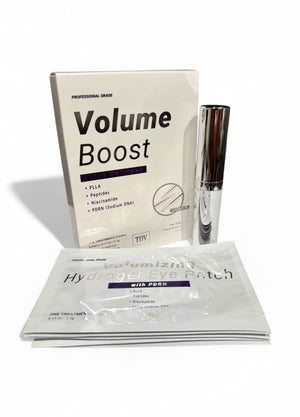 AO MEDICAL Volume Boost Spicule Eye Program TOV House of PLLA collagen treatment showing fine needles and product packaging.