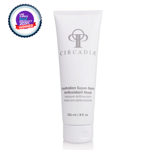 Circadia Australian Super-Berry Antioxidant Mask gel cleanser in a jar with fresh berries and natural ingredients visible.