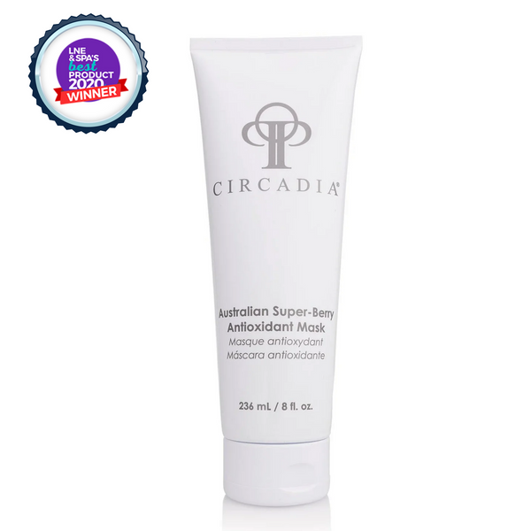 Circadia Australian Super-Berry Antioxidant Mask gel cleanser in a jar with fresh berries and natural ingredients visible.