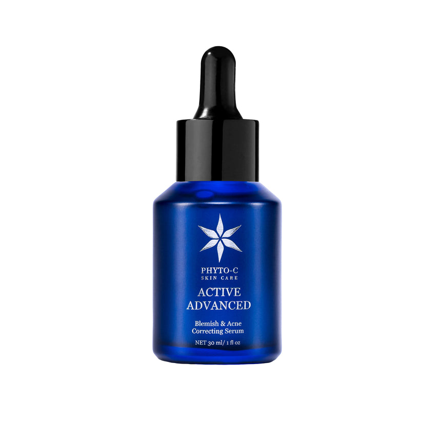 Phyto-C Skin Active Advanced serum in a 30ml bottle, showcasing a sleek design and clear liquid inside.