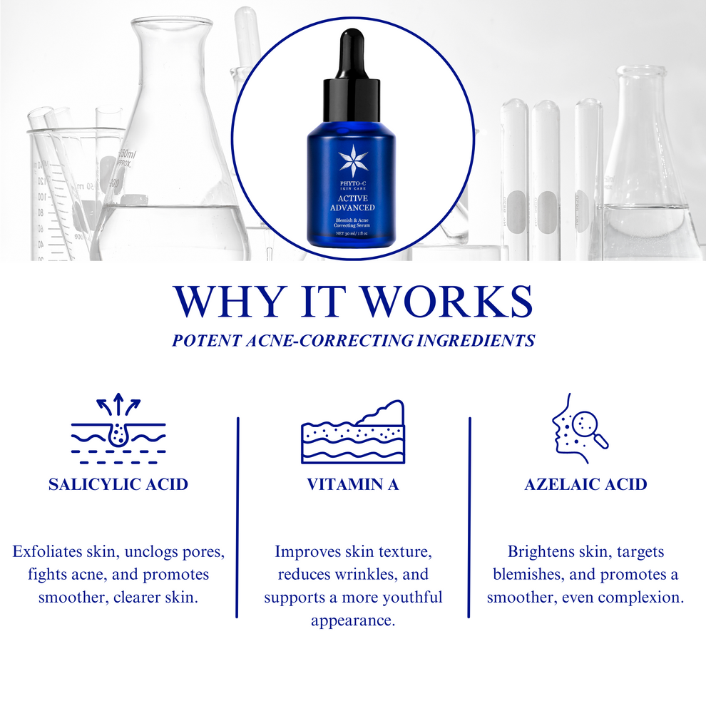 Phyto-C Skin Active Advanced serum in a 30ml bottle, showcasing a sleek design and clear liquid inside.