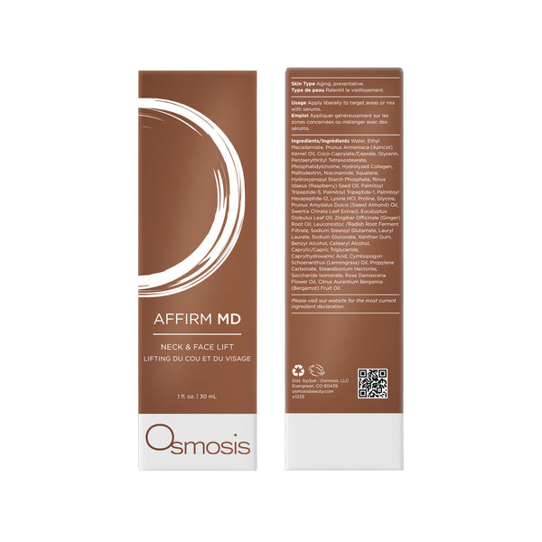 Osmosis Affirm MD serum in a 30mL bottle with carton, featuring a sleek design for skincare and anti-aging treatment.