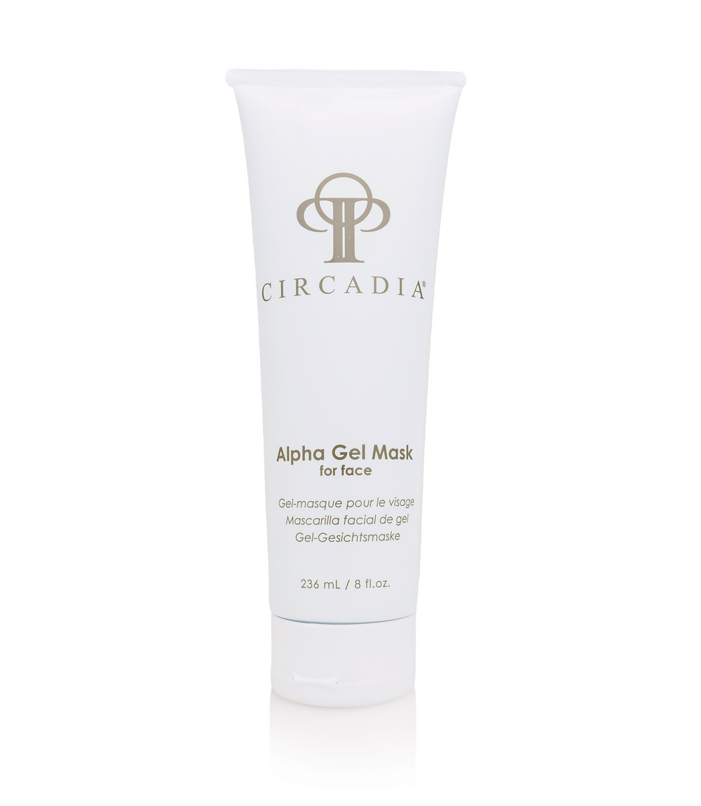 Circadia Alpha Gel Mask gel cleanser in a clear jar with a smooth, transparent gel texture, designed for skincare.