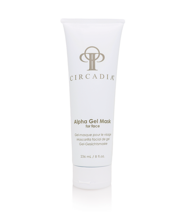 Circadia Alpha Gel Mask gel cleanser in a clear jar with a smooth, transparent gel texture, designed for skincare.