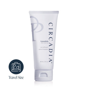Circadia Amandola Milk Cleanser in an 8 oz bottle, gentle facial cleanser with a creamy texture and clear packaging.