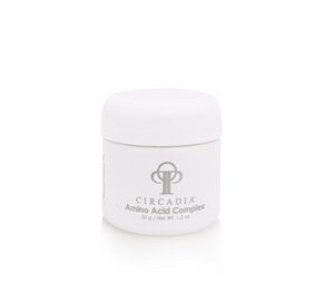 Circadia Amino Acid Complex Powder gel cleanser in a clear container with a white lid, showing the product label and packaging.