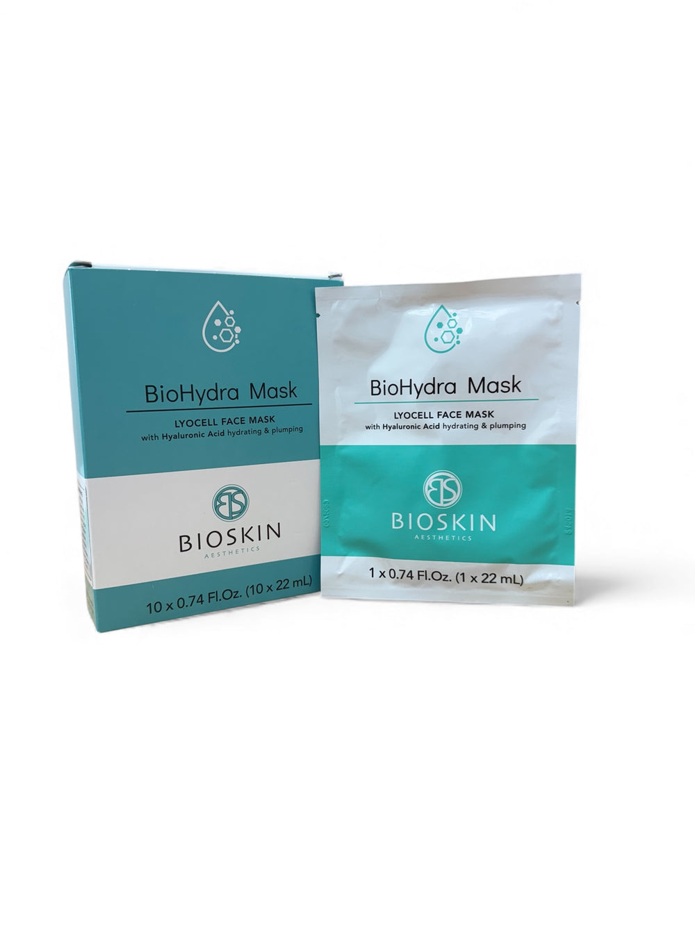 BIOSKIN BioHydra Mask packaging with multiple face mask packets on a white background