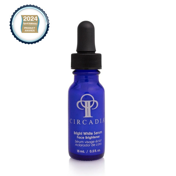 Circadia Bright White Serum gel cleanser in a clear bottle with a white cap, showcasing the brightening skincare product.