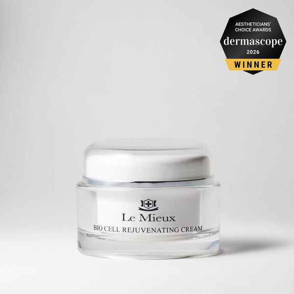 Le Mieux Bio Cell Rejuvenating Cream in 1.75oz jar, a moisturizer with nourishing skincare ingredients, featuring a sleek white container.