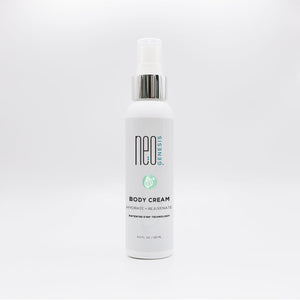 NeoGenesis body cream in a 120mL container, showcasing a smooth, creamy texture ideal for moisturizing skin.