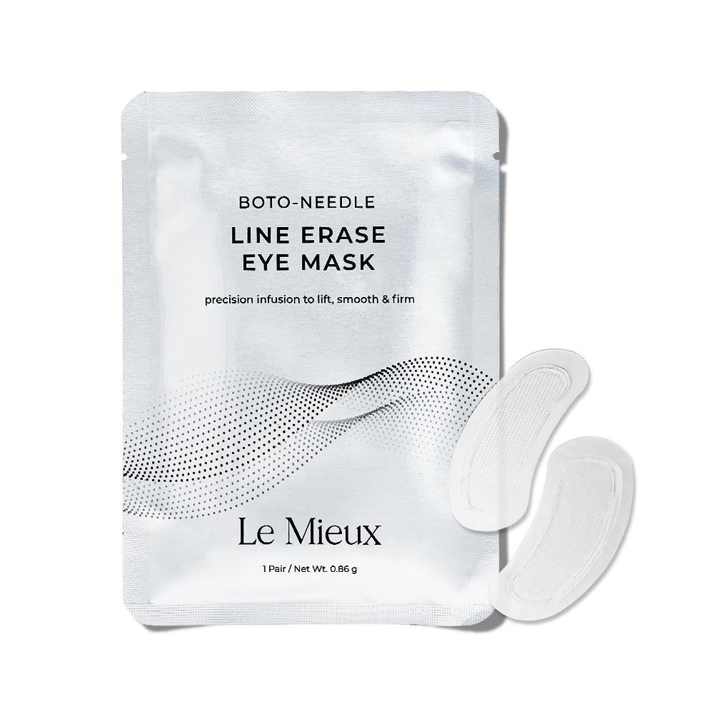 Le Mieux Boto-Needle Line Erase Eye Mask in packaging, featuring a rejuvenating eye mask for targeted wrinkle care.