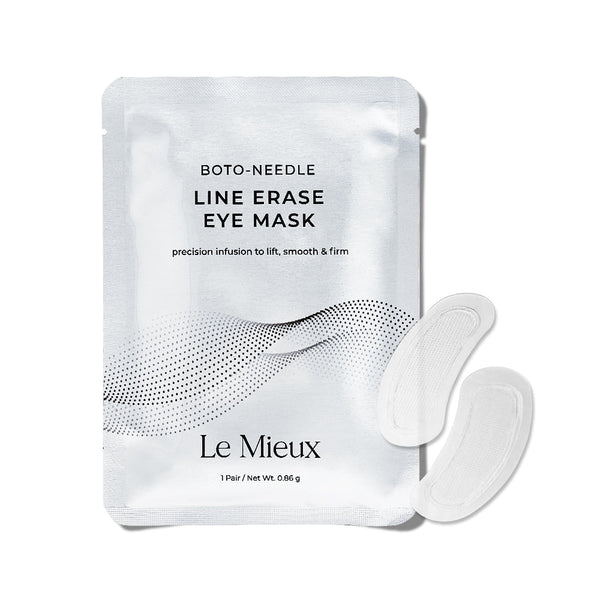 Le Mieux Boto-Needle Line Erase Eye Mask in packaging, featuring a rejuvenating eye mask for targeted wrinkle care.