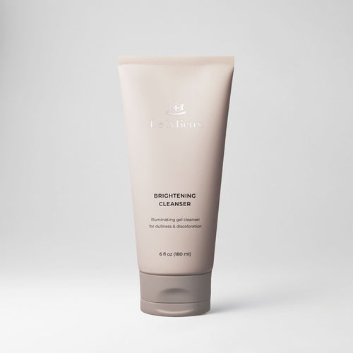 Le Mieux Brightening Cleanser in a 6oz tube, featuring a white and blue packaging with a pump dispenser.