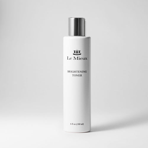 Le Mieux Brightening Toner in a 6oz bottle, clear liquid with a slightly shiny label, used for skin brightening and refreshing.