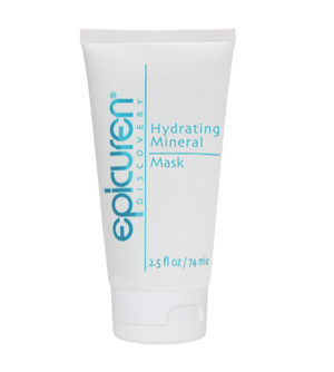 Epicuren Discovery Hydrating Mineral Mask in a 2.5 Fl Oz container, showcasing creamy texture and soothing color.