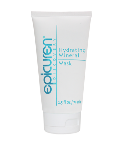 Epicuren Discovery Hydrating Mineral Mask in a 2.5 Fl Oz container, showcasing creamy texture and soothing color.