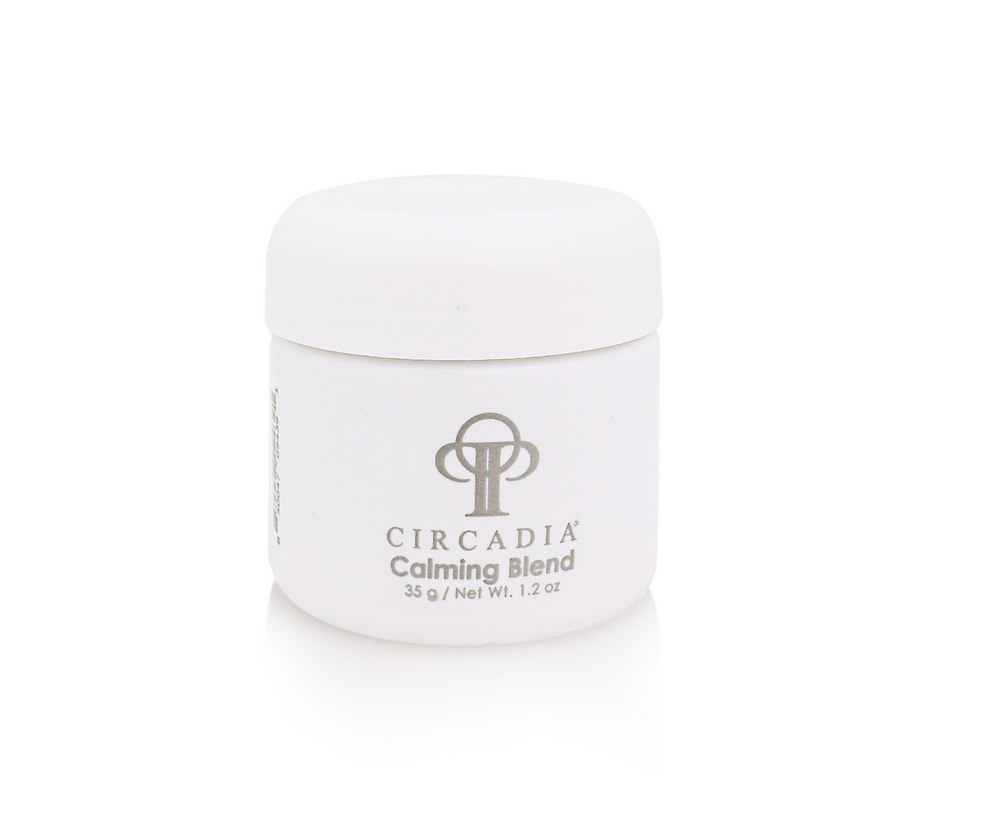 Circadia Calming Blend Powder gel cleanser in a clear jar, showing the soothing, creamy texture of the Circadia skincare product.