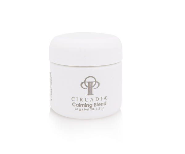 Circadia Calming Blend Powder gel cleanser in a clear jar, showing the soothing, creamy texture of the Circadia skincare product.