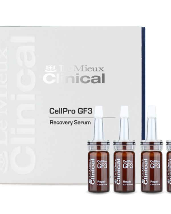 Le Mieux Clinical CellPro GF3 Serum in a sleek bottle, showcasing its growth factor formula for skin rejuvenation.