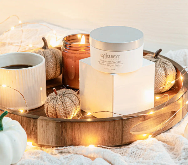 Epicuren Discovery Brown Sugar Polish in Cinnamon Vanilla, 6.7 fl oz, showcasing the scrub's texture and packaging.