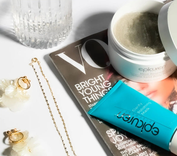 Epicuren Discovery Clarify Polishing Mask in a sleek jar, showcasing its exfoliating formula for glowing skin.