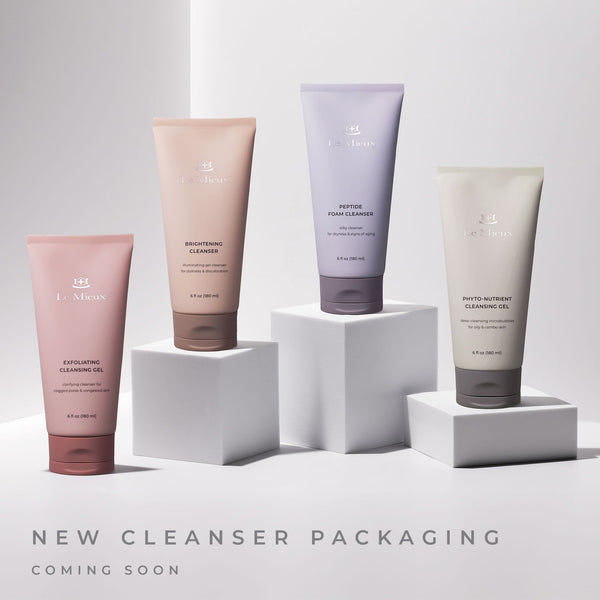 Le Mieux Brightening Cleanser in a white tube with blue accents, designed for gentle facial cleansing and skin brightening.