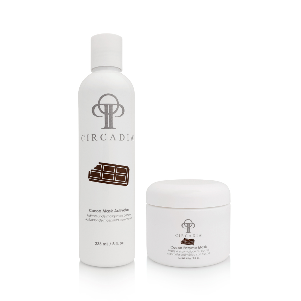 Circadia Cocoa Enzyme Gel Cleanser and mask set with cocoa extract for gentle skincare and deep cleansing.