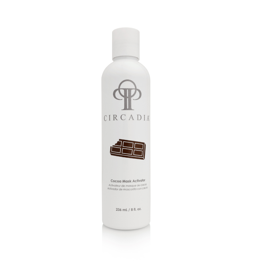 Circadia Cocoa Enzyme Activator gel cleanser in a clear jar with a smooth, chocolate-colored cocoa enzyme formula visible inside.