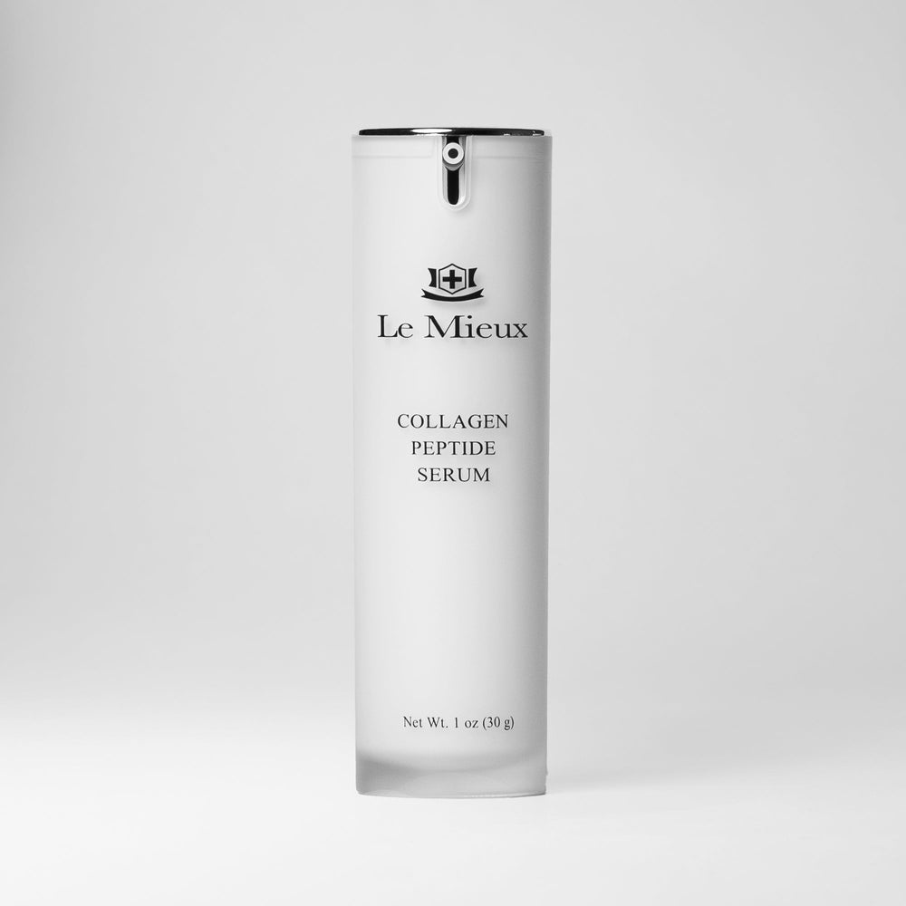 Le Mieux Collagen Peptide Serum bottle with dropper, clear serum, and minimalist label, displayed on a neutral background.
