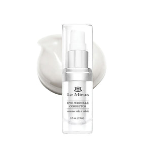Le Mieux Eye Wrinkle Corrector Cream in a jar, showcasing a smooth, creamy texture rich in hyaluronic acid and peptides.
