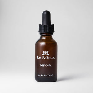 Le Mieux EGF-DNA Serum in a 1oz bottle, clear serum with a sleek dropper, designed for skincare and rejuvenation.
