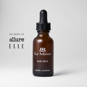 Le Mieux EGF-DNA Serum in 1oz bottle, shown with a sleek dropper and elegant packaging, designed for skincare and anti-aging.
