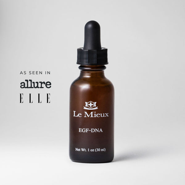 Le Mieux EGF-DNA Serum in 1oz bottle, shown with a sleek dropper and elegant packaging, designed for skincare and anti-aging.