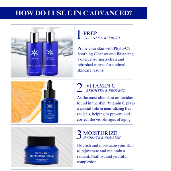 Phyto-C Skin E in C Advanced serum in a clear bottle with a dropper, showcasing a smooth, lightweight texture.